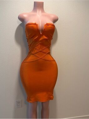 Strapless Orange Bodycon Dress